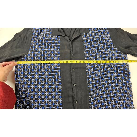 Axist washable silk size XXL mens geometric color block short sleeve black blue* - Picture 4 of 5